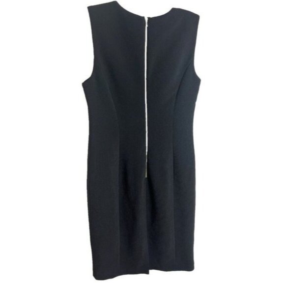 Calvin Klein Womens Black Sleeveless Sheath Dress Size 4 Textured Crisscross Nec - Picture 2 of 8